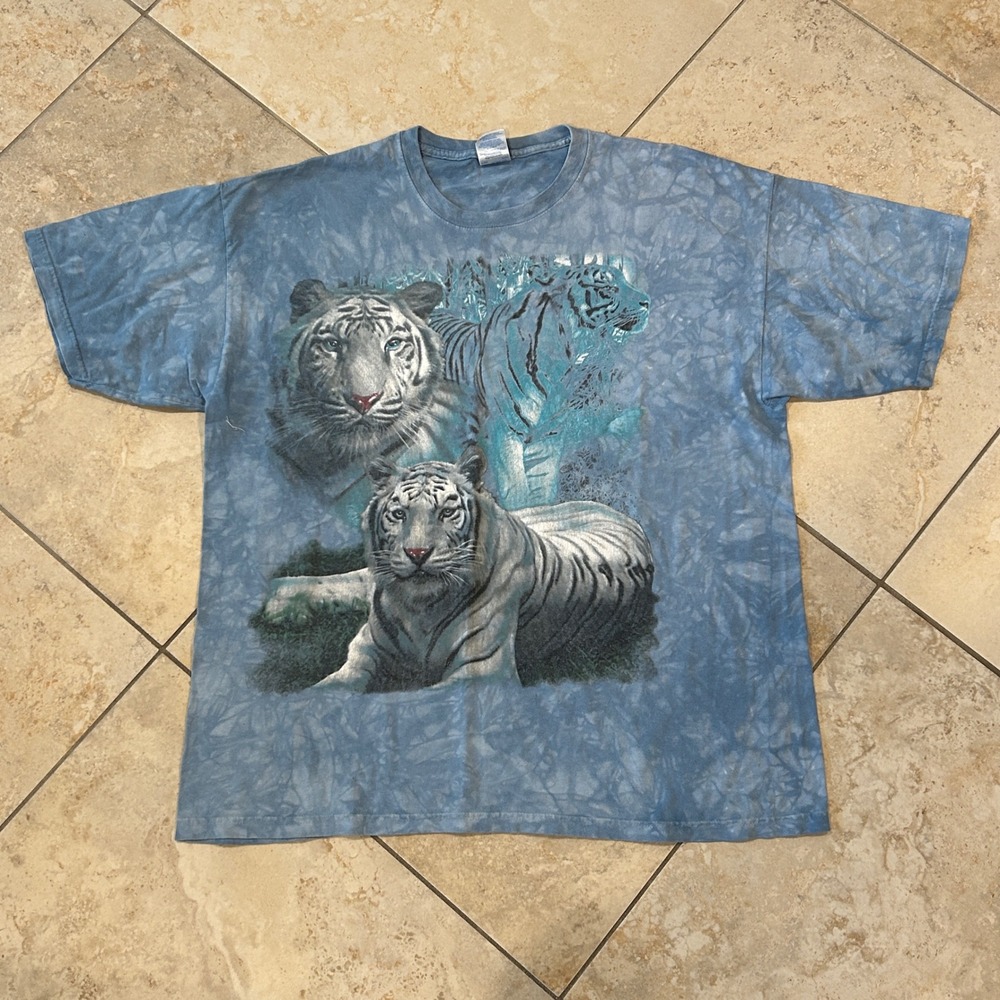 Gildan Nature Shirt Mens XL Blue Mountain White Tiger Ultra Cotton Heavyweight